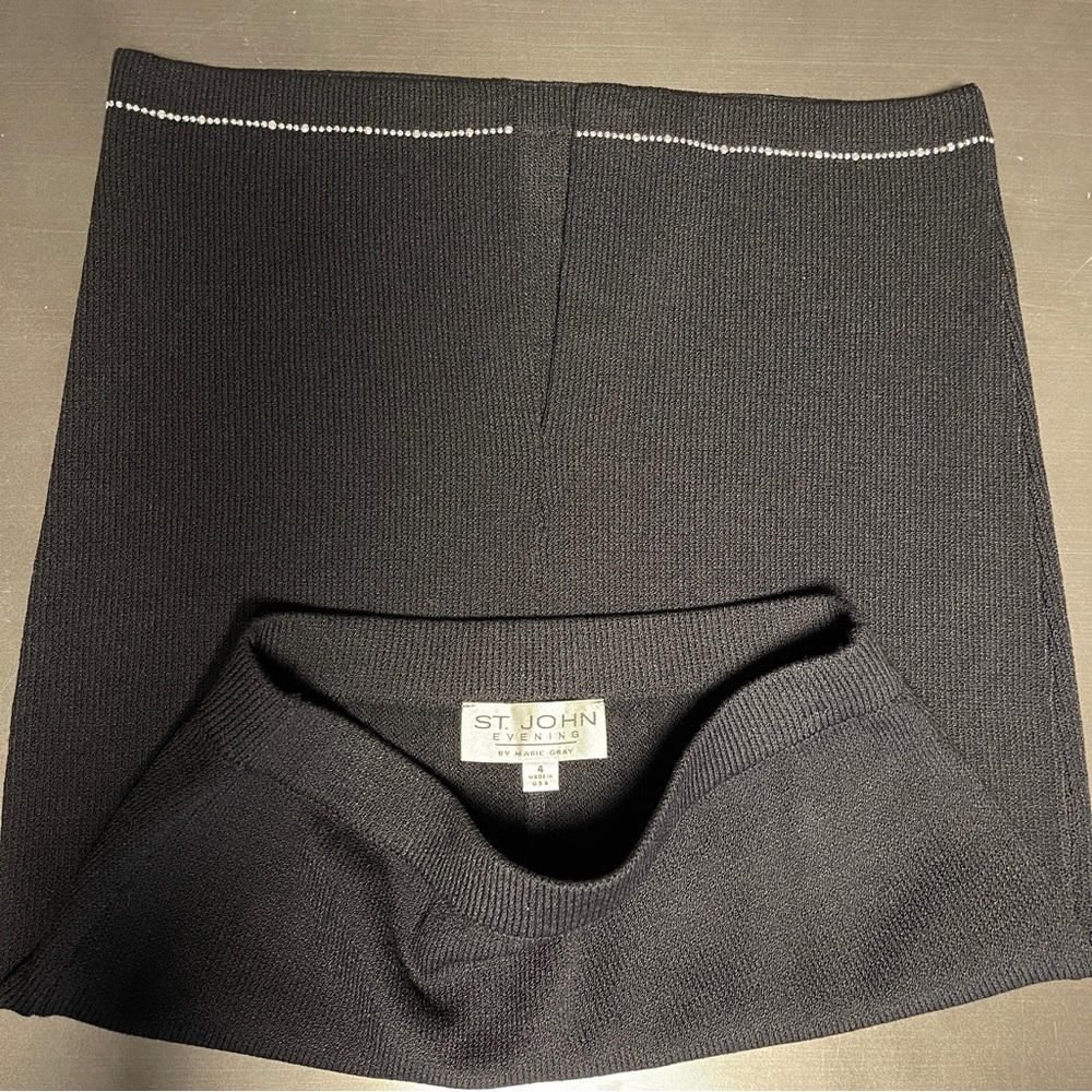 St John Marie Gray Black Evening Daytime Swarovski Crystal Hemline Slit Skirt - Picture 5 of 5